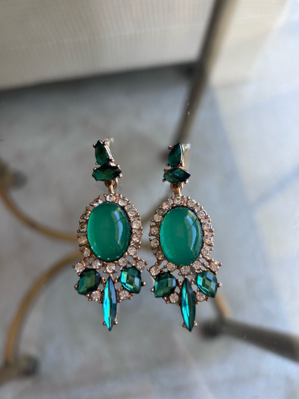 Green and Silver Jewel Statement Earrings